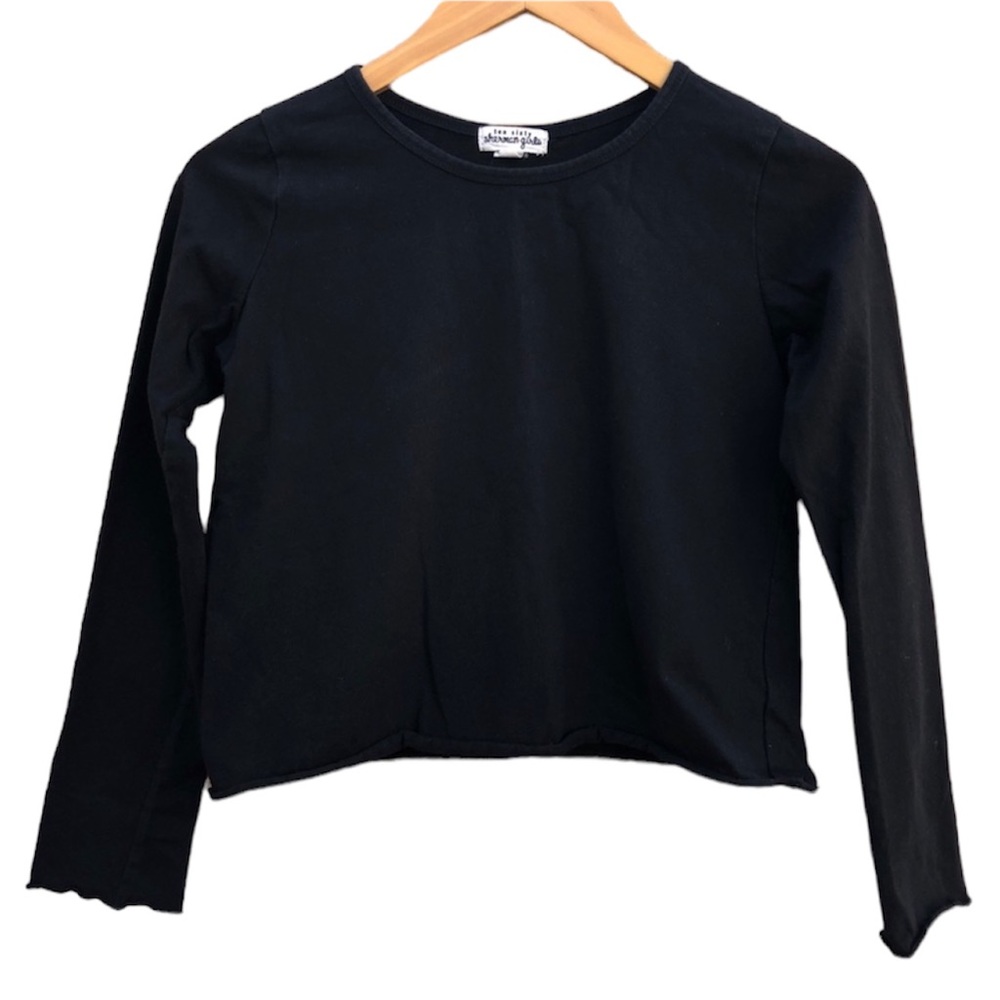 Ten Sixty Sherman Girl Crop Top Pullover Raw Hem Black Girls Size XL